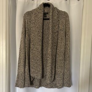 Cozy Marled Open-Front Cardigan Sweater - Beige/Black